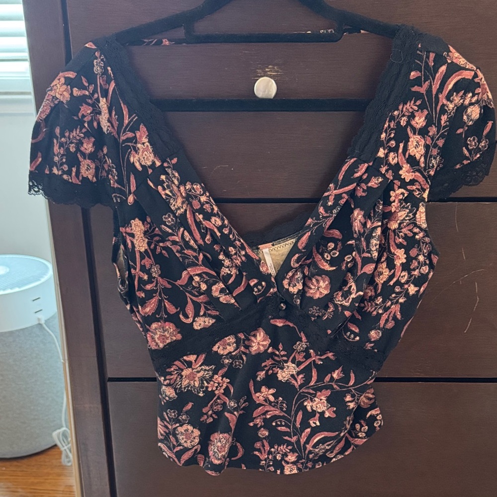 Urban Outfitters Black and Pink Floral Blouse